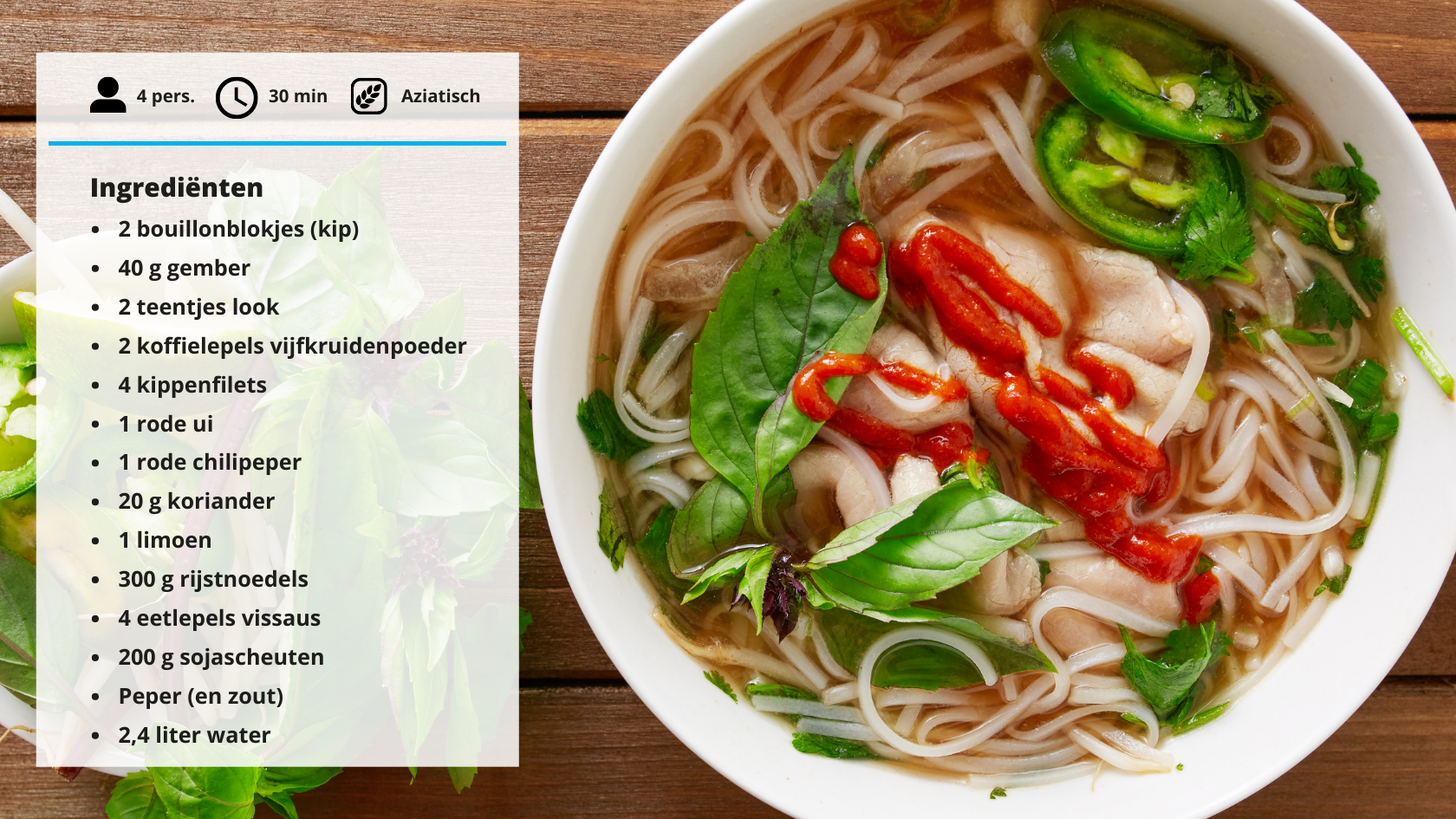 Vietnamese noedelsoep Pho met kip