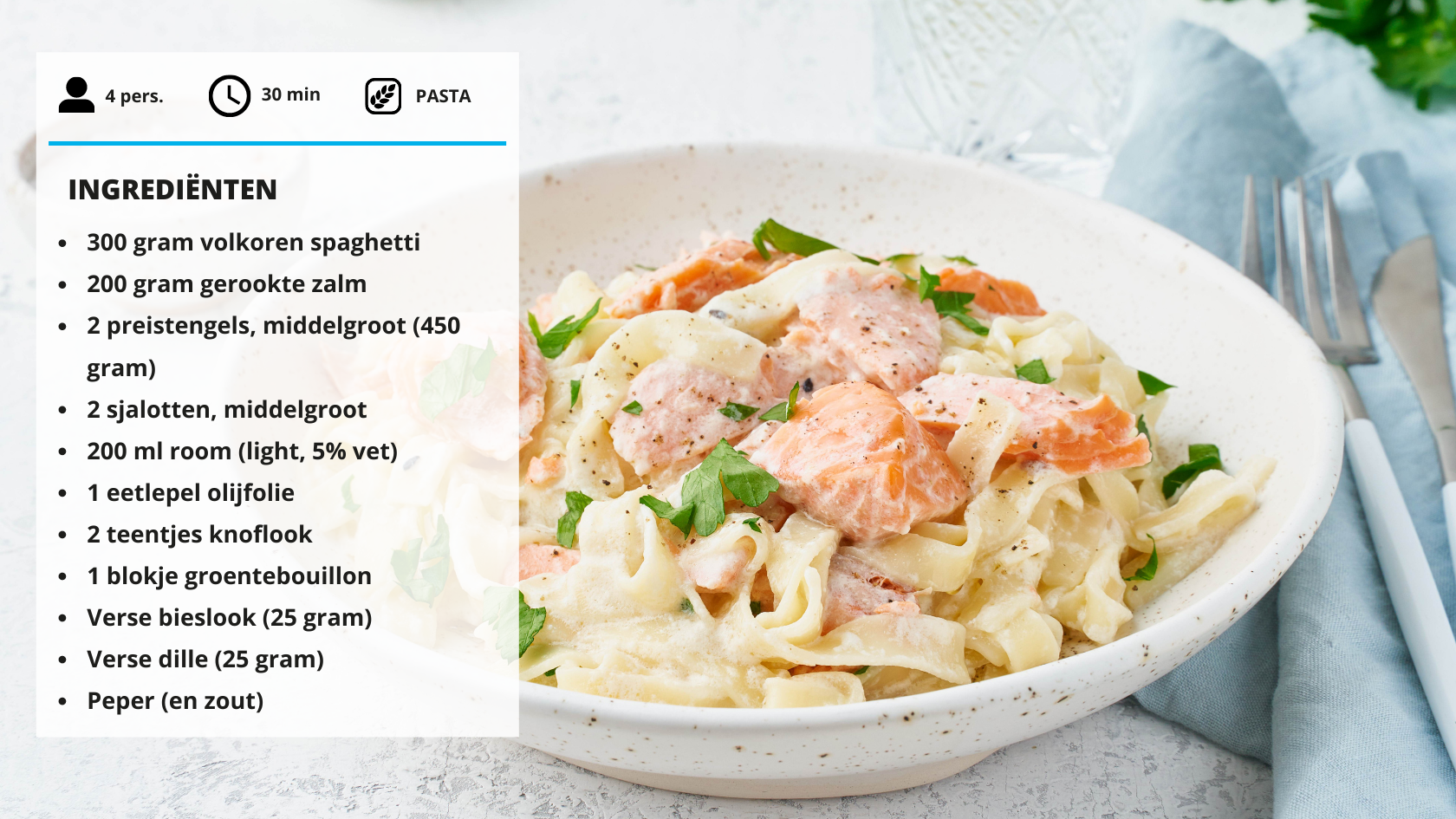 Ingrediënten paste met zalm