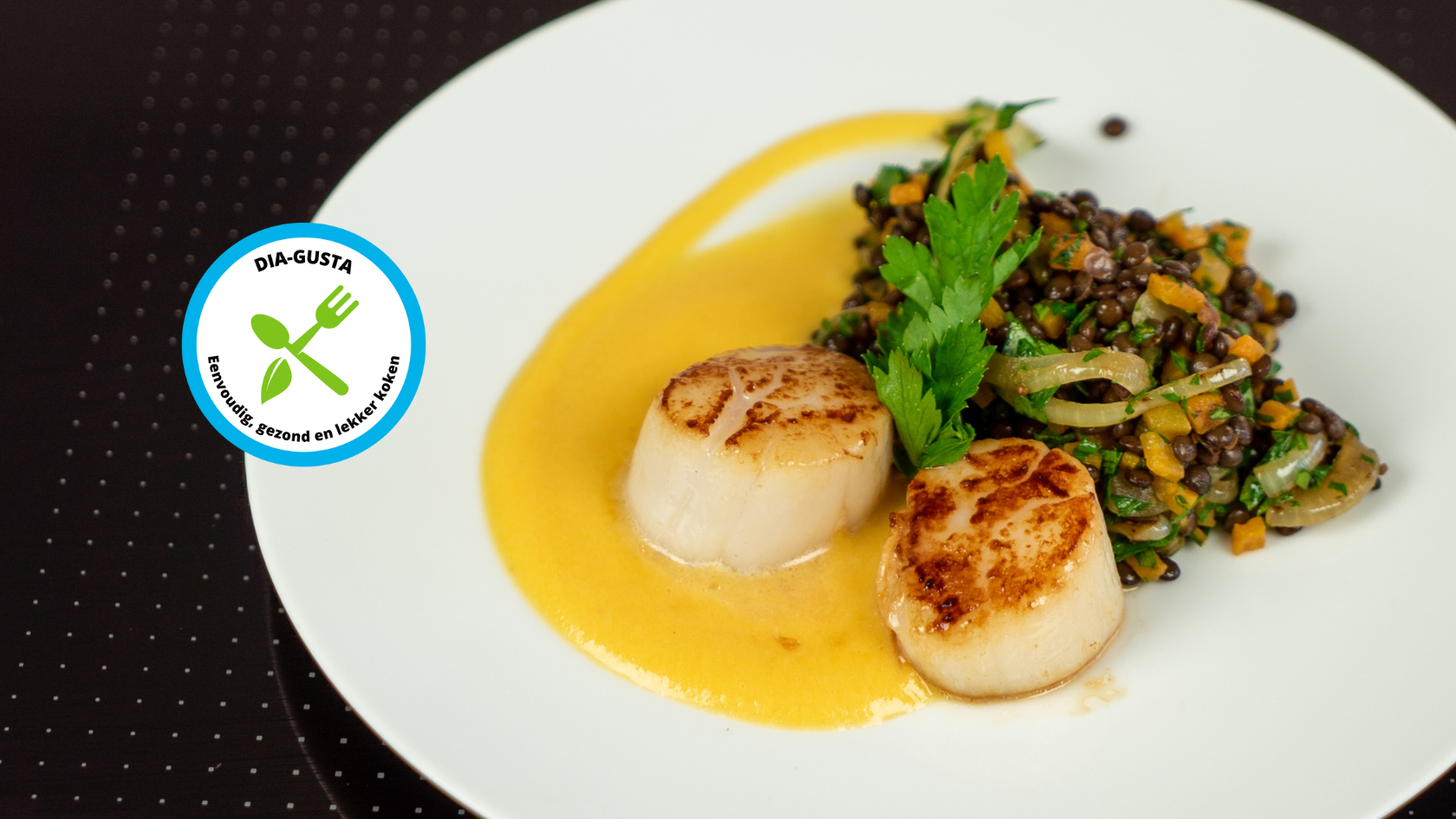 Coquilles met pompoen en linzen