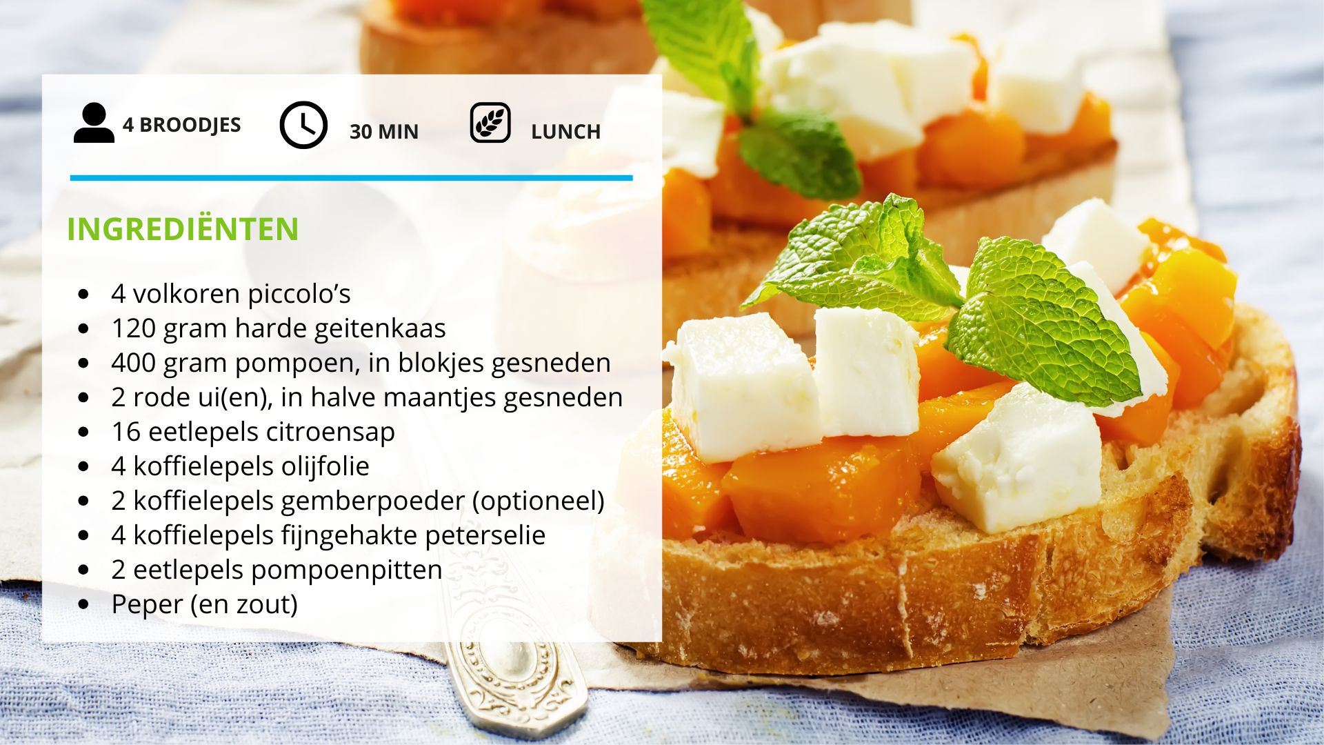 volkoren broodje geitenkaas en pompoen 
