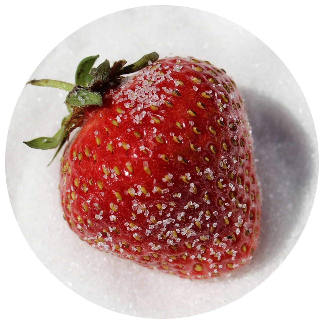 Aardbei met kristalsuiker